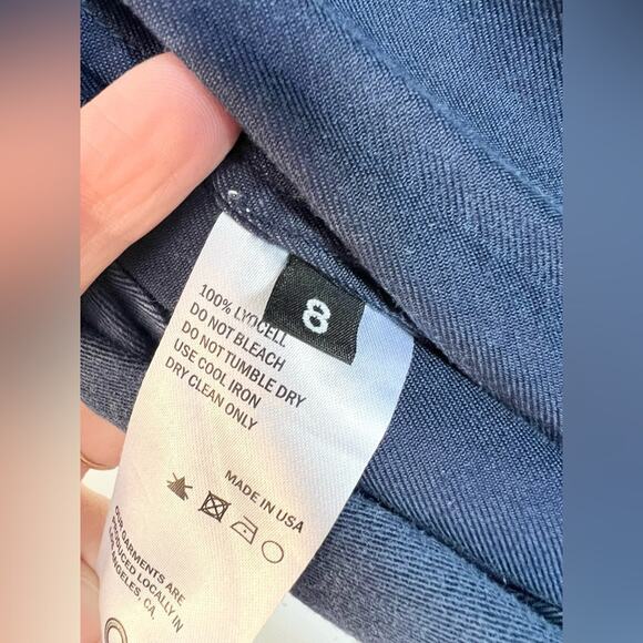 Shaina Mote Miro wrap jumpsuit navy blue 100% lyocell tie waist wide leg minimal - Picture 9 of 12